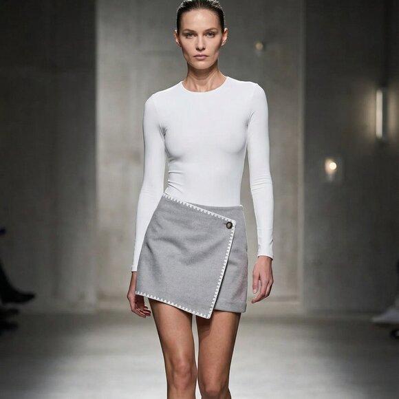 NWT FALL 2025! COMMENSE lt gray felt mini skirt white… - Picture 8 of 8